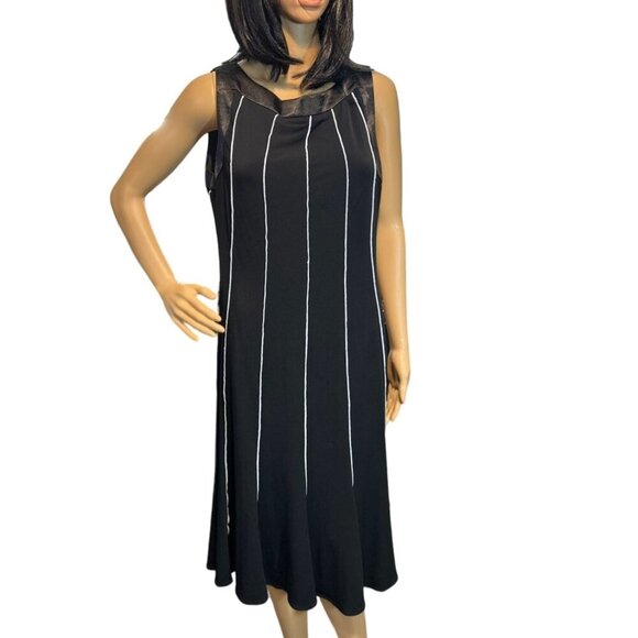 (5 for $25) Sandra Darren Black Sleeveless Piped Flare Dress Size 12 - Picture 2 of 6